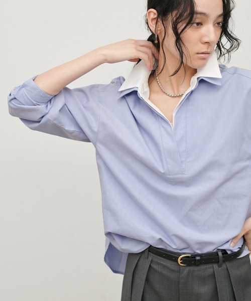 LARUTA（ラルータ）の「【LARUTA】[Web限定]2枚衿オックススキッパーシャツ（シャツ/ブラウス・レディース・ピンク/ストライプ/サックスブルー・MEDIUM）」の5枚目の写真