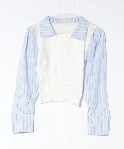 LADY LIKE（レディライク）の「【春夏新作】ニットベスト重ね着風ストライプシャツ（シャツ/ブラウス・レディース・グレー/ネイビー/ホワイト・M）」の4枚目の写真