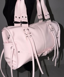 me+em select（ミームセレクト）の「【 ショルダーストラップ付き２WAY 】レースアップベルテッドフリンジボストンショルダーバッグ／lace up belted fringe boston shoulder bag（ショルダーバッグ）」