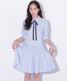 シャーリングミニシャツワンピース