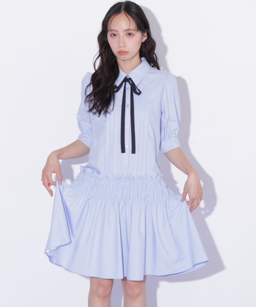 セール】シャーリングミニシャツワンピース（ワンピース）｜JILL by