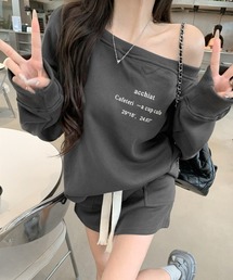 英字ロゴスウェットセットアップ大人可愛い