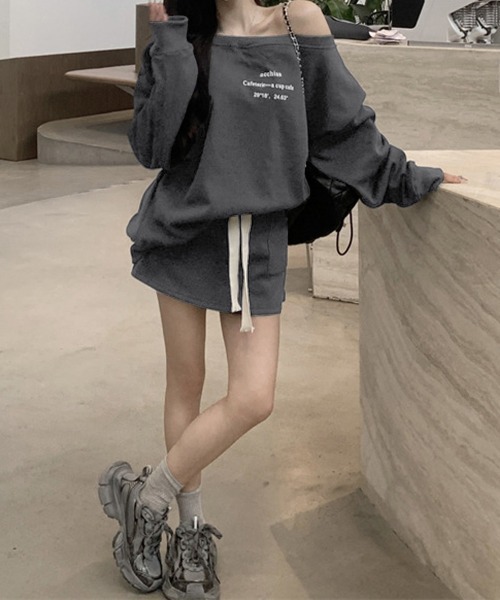Miniministore(ミニミニストア)の「英字ロゴスウェットセットアップ大人可愛い(セットアップ・レディース・チャコールグレー/クリーム・FREE)」の14枚目の写真