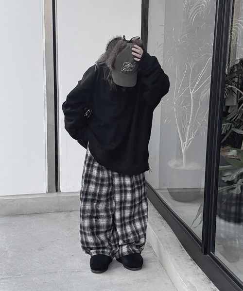 YACA(ヤーカ)の「Check Easy Wide Pants/チェックイージーワイドパンツ(デニムパンツ・レディース・ブラック/ブラウン・FREE)」の19枚目の写真