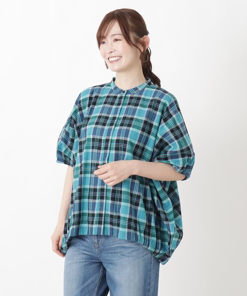 one'sterrace(ワンズテラス)の「ドルマンスリーブ ワイドチェックシャツ(シャツ/ブラウス・レディース・ブルー系その他7/ピンク系9・02)」の2枚目の写真