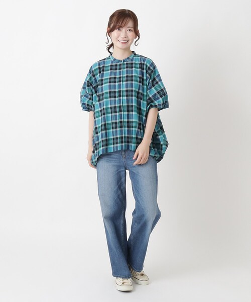 one'sterrace(ワンズテラス)の「ドルマンスリーブ ワイドチェックシャツ(シャツ/ブラウス・レディース・ブルー系その他7/ピンク系9・02)」の3枚目の写真