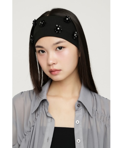 SLY(スライ)の「FLOWER SPARKLY HAIR BAND フラワースパークリーヘアバンド(ヘアバンド・レディース・杢グレー/ブラック・FREE)」の3枚目の写真