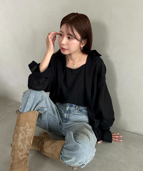 MYMOOD.(マイムード)の「【ナチュラル × 軽やか】シャツ、タンクトップ2点セット晩夏向け冷房・日焼け防止におすすめ(シャツ/ブラウス・レディース・ホワイト/ブラック/ベージュ/ブルー・FREE)」の22枚目の写真