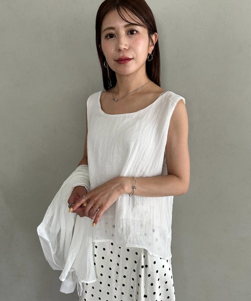 MYMOOD.(マイムード)の「【ナチュラル × 軽やか】シャツ、タンクトップ2点セット晩夏向け冷房・日焼け防止におすすめ(シャツ/ブラウス・レディース・ホワイト/ブラック/ベージュ/ブルー・FREE)」の8枚目の写真