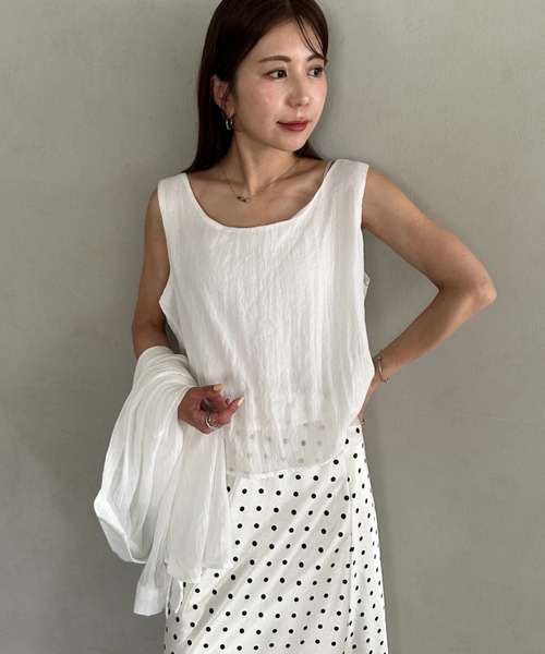 MYMOOD.(マイムード)の「【ナチュラル × 軽やか】シャツ、タンクトップ2点セット晩夏向け冷房・日焼け防止におすすめ(シャツ/ブラウス・レディース・ホワイト/ブラック/ベージュ/ブルー・FREE)」の12枚目の写真