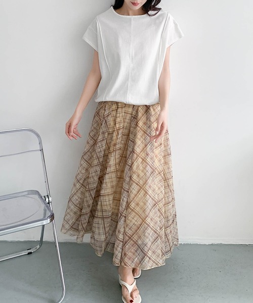 LOWO(ロワ)の「裾ゴムコットン半袖Tシャツ 綿100%(Tシャツ/カットソー・レディース・ホワイト/ネイビー/キャメル/ブラック・FREE)」の6枚目の写真