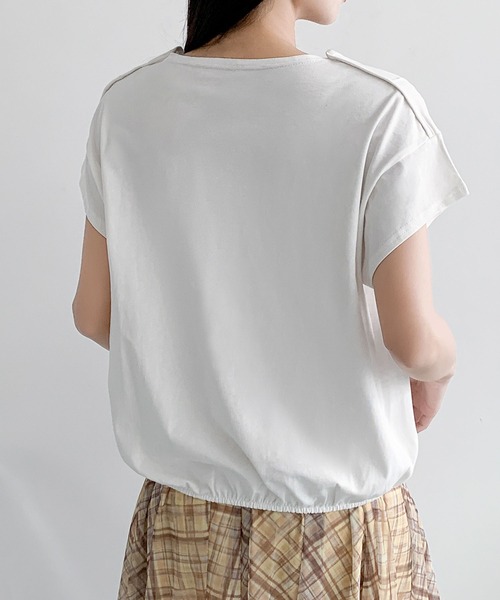 LOWO(ロワ)の「裾ゴムコットン半袖Tシャツ 綿100%(Tシャツ/カットソー・レディース・ホワイト/ネイビー/キャメル/ブラック・FREE)」の7枚目の写真