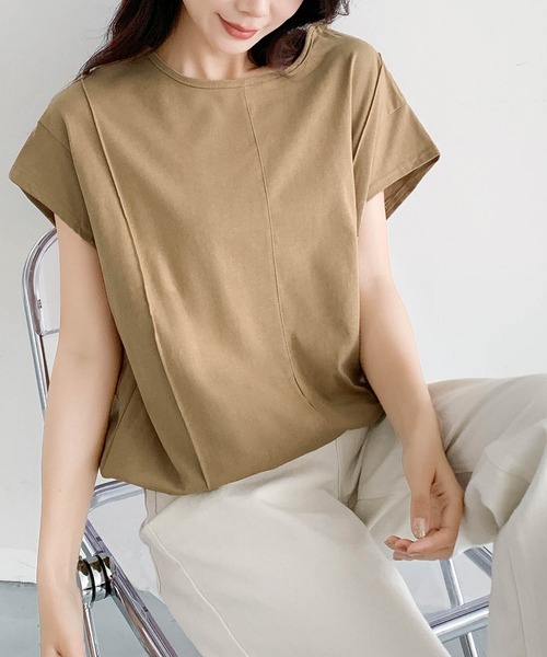 LOWO(ロワ)の「裾ゴムコットン半袖Tシャツ 綿100%(Tシャツ/カットソー・レディース・ホワイト/ネイビー/キャメル/ブラック・FREE)」の15枚目の写真