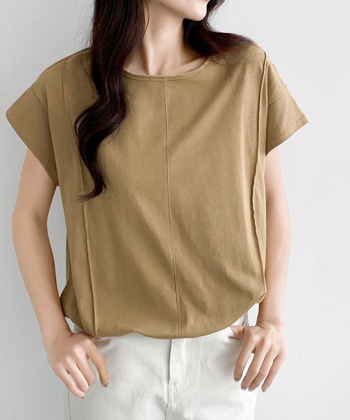 LOWO(ロワ)の「裾ゴムコットン半袖Tシャツ 綿100%(Tシャツ/カットソー・レディース・ホワイト/ネイビー/キャメル/ブラック・FREE)」の16枚目の写真