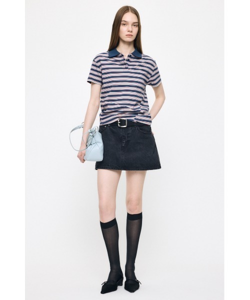 MOUSSY(マウジー)の「STRIPED TINY POLO シャツ(Tシャツ/カットソー・レディース・ピンク/オフホワイト/ネイビー・FREE)」の5枚目の写真