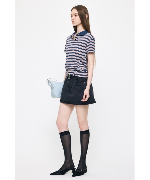 MOUSSY(マウジー)の「STRIPED TINY POLO シャツ(Tシャツ/カットソー・レディース・ピンク/オフホワイト/ネイビー・FREE)」の6枚目の写真