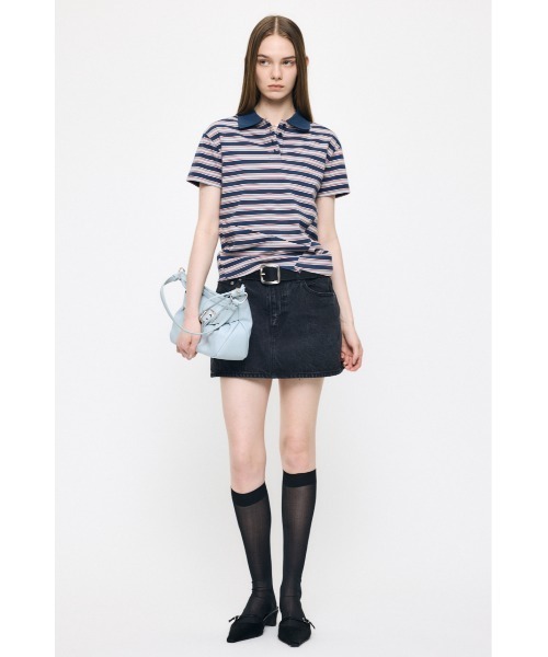 MOUSSY(マウジー)の「STRIPED TINY POLO シャツ(Tシャツ/カットソー・レディース・ピンク/オフホワイト/ネイビー・FREE)」の7枚目の写真