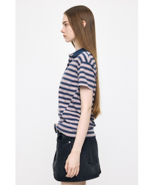 MOUSSY(マウジー)の「STRIPED TINY POLO シャツ(Tシャツ/カットソー・レディース・ピンク/オフホワイト/ネイビー・FREE)」の9枚目の写真