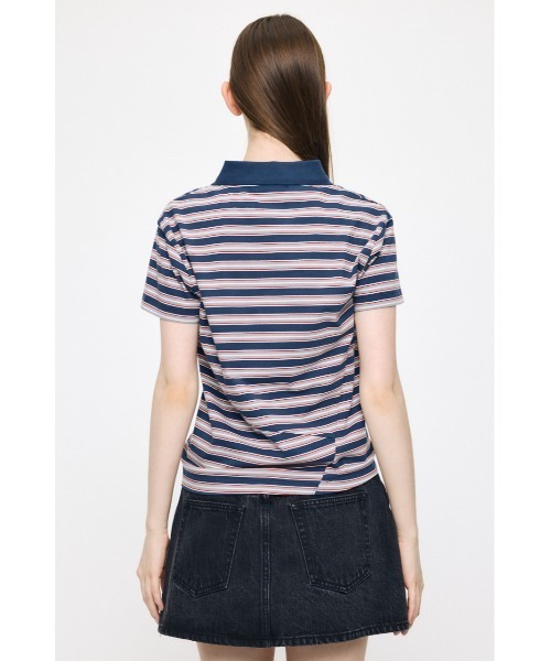 MOUSSY(マウジー)の「STRIPED TINY POLO シャツ(Tシャツ/カットソー・レディース・ピンク/オフホワイト/ネイビー・FREE)」の10枚目の写真