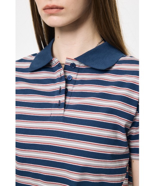 MOUSSY(マウジー)の「STRIPED TINY POLO シャツ(Tシャツ/カットソー・レディース・ピンク/オフホワイト/ネイビー・FREE)」の11枚目の写真