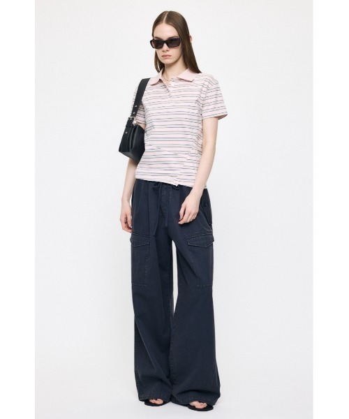 MOUSSY(マウジー)の「STRIPED TINY POLO シャツ(Tシャツ/カットソー・レディース・ピンク/オフホワイト/ネイビー・FREE)」の18枚目の写真