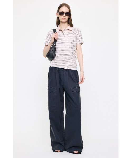 MOUSSY(マウジー)の「STRIPED TINY POLO シャツ(Tシャツ/カットソー・レディース・ピンク/オフホワイト/ネイビー・FREE)」の19枚目の写真