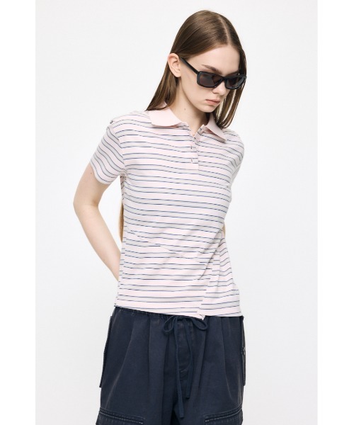 MOUSSY(マウジー)の「STRIPED TINY POLO シャツ(Tシャツ/カットソー・レディース・ピンク/オフホワイト/ネイビー・FREE)」の20枚目の写真