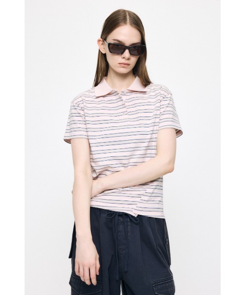 MOUSSY(マウジー)の「STRIPED TINY POLO シャツ(Tシャツ/カットソー・レディース・ピンク/オフホワイト/ネイビー・FREE)」の21枚目の写真