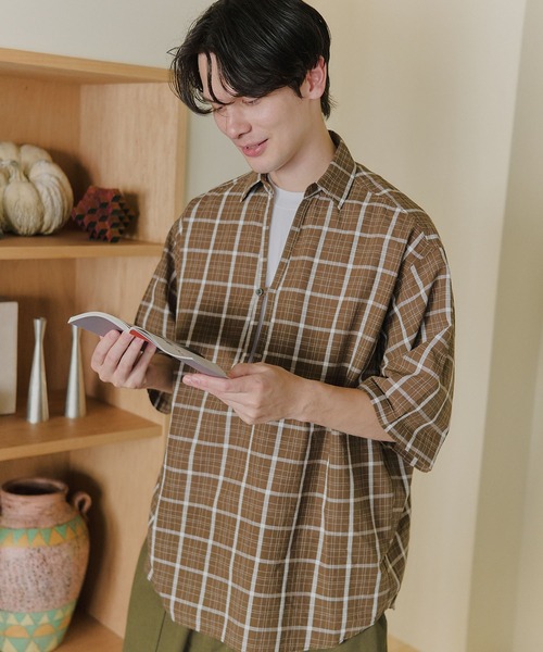 MILITARY(ミリタリー)の「【MAISON CLUB】Skipper Check Shirt / スキッパーチェックシャツ(シャツ/ブラウス・メンズ・ホワイト/ブラウン・M/L)」の2枚目の写真