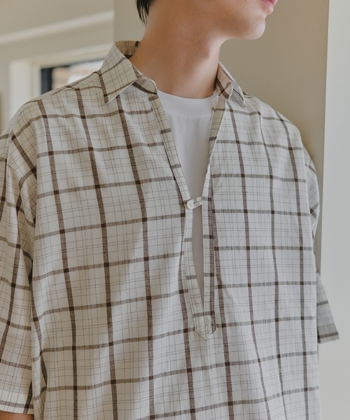MILITARY(ミリタリー)の「【MAISON CLUB】Skipper Check Shirt / スキッパーチェックシャツ(シャツ/ブラウス・メンズ・ホワイト/ブラウン・M/L)」の6枚目の写真