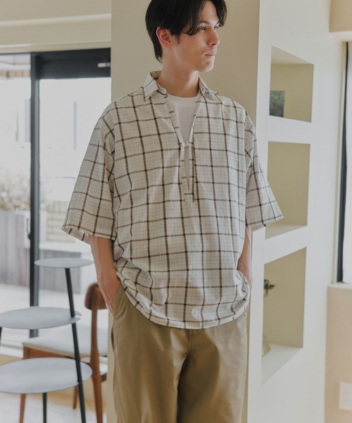 MILITARY(ミリタリー)の「【MAISON CLUB】Skipper Check Shirt / スキッパーチェックシャツ(シャツ/ブラウス・メンズ・ホワイト/ブラウン・M/L)」の3枚目の写真