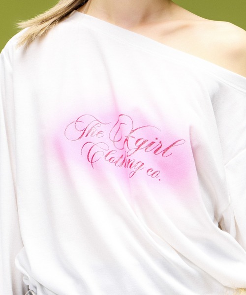 X-girl(エックスガール)の「SCRIPT LOGO ONE SHOULDER L/S TEE(Tシャツ/カットソー・レディース・ホワイト/ブラック/オリーブ・ONE SIZE)」の15枚目の写真