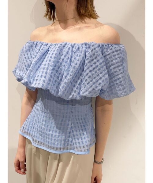 LAGUNAMOON(ラグナムーン)の「シアーチェックバルーンオフショルブラウス 【夏服】【半袖】【シアートップス】(シャツ/ブラウス・レディース・ライトブルー/ブラック/アイボリー・FREE)」の20枚目の写真