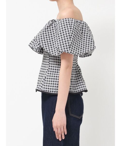 LAGUNAMOON(ラグナムーン)の「シアーチェックバルーンオフショルブラウス 【夏服】【半袖】【シアートップス】(シャツ/ブラウス・レディース・ライトブルー/ブラック/アイボリー・FREE)」の22枚目の写真