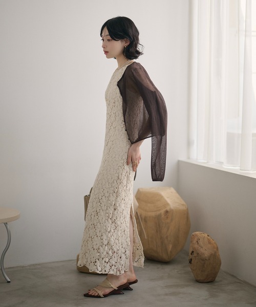 LAULEN(ローレン)の「flower crochet back slit long dress /フラワークロシェバックスリットロングドレス(ワンピース・レディース・アイボリー・M/S)」の6枚目の写真