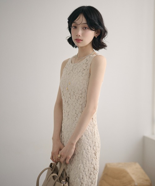 LAULEN(ローレン)の「flower crochet back slit long dress /フラワークロシェバックスリットロングドレス(ワンピース・レディース・アイボリー・M/S)」の7枚目の写真