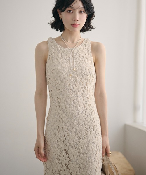 LAULEN(ローレン)の「flower crochet back slit long dress /フラワークロシェバックスリットロングドレス(ワンピース・レディース・アイボリー・M/S)」の8枚目の写真