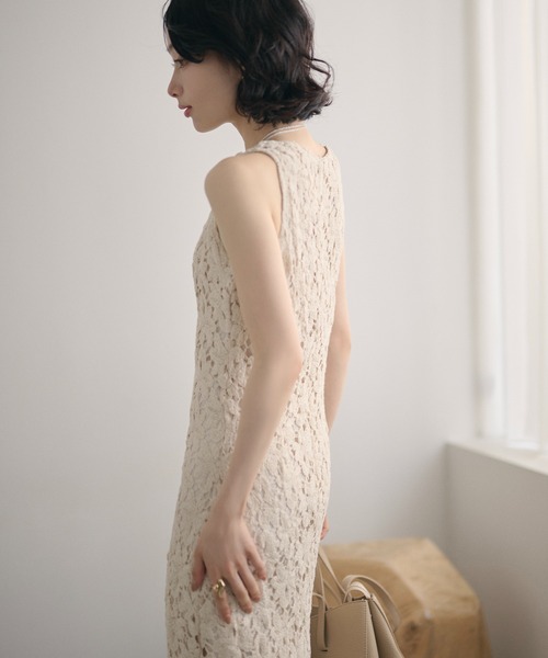 LAULEN(ローレン)の「flower crochet back slit long dress /フラワークロシェバックスリットロングドレス(ワンピース・レディース・アイボリー・M/S)」の9枚目の写真