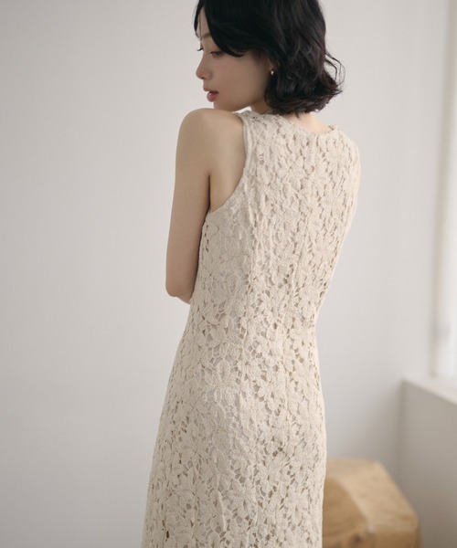 LAULEN(ローレン)の「flower crochet back slit long dress /フラワークロシェバックスリットロングドレス(ワンピース・レディース・アイボリー・M/S)」の10枚目の写真