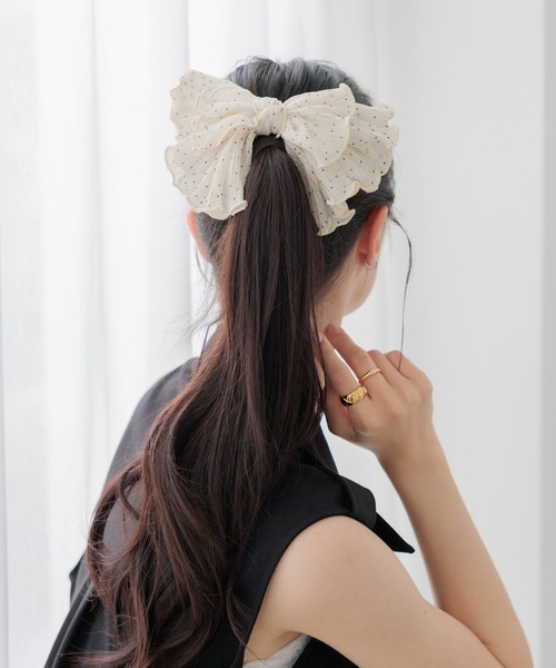 Heather(ヘザー)の「ドットリボンバレッタ 856473(バレッタ/ヘアクリップ・レディース・アイボリー/ブラック・ONE SIZE)」の2枚目の写真