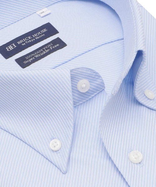 TOKYO SHIRTS（トウキョウシャツ）の「【超形態安定】【接触冷感】 形態安定ノンアイロン ボタンダウン 半袖ビジネスワイシャツ （大きいサイズ）（ビジネスシャツ・メンズ・ブルー・首回り45cm/首回り47cm）」の2枚目の写真