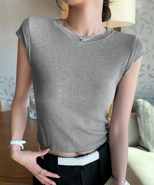 Miniministore（ミニミニストア）の「半袖Tシャツ クロップド丈 丸首 夏服（Tシャツ/カットソー・レディース・ブラック/グレー・L/M/S）」の5枚目の写真