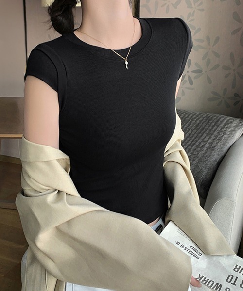 Miniministore（ミニミニストア）の「半袖Tシャツ クロップド丈 丸首 夏服（Tシャツ/カットソー・レディース・ブラック/グレー・L/M/S）」の9枚目の写真
