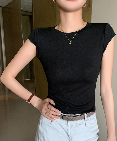 Miniministore（ミニミニストア）の「半袖Tシャツ クロップド丈 丸首 夏服（Tシャツ/カットソー・レディース・ブラック/グレー・L/M/S）」の10枚目の写真