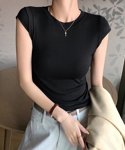 Miniministore（ミニミニストア）の「半袖Tシャツ クロップド丈 丸首 夏服（Tシャツ/カットソー・レディース・ブラック/グレー・L/M/S）」の11枚目の写真