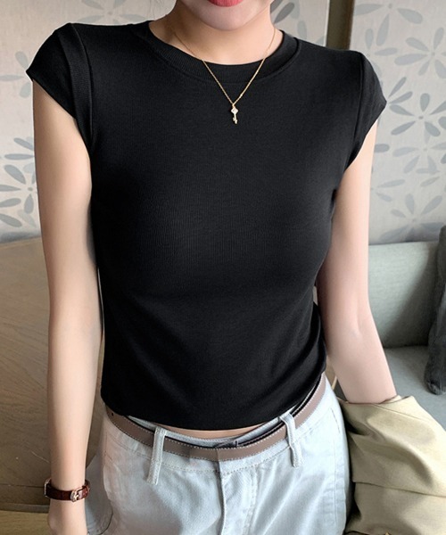 Miniministore（ミニミニストア）の「半袖Tシャツ クロップド丈 丸首 夏服（Tシャツ/カットソー・レディース・ブラック/グレー・L/M/S）」の12枚目の写真