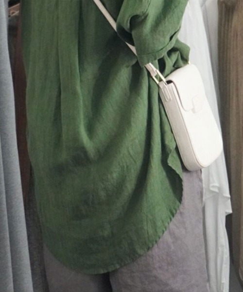 Flugge(フラッジー)の「半袖リネンライクブラウス(シャツ/ブラウス・レディース・グリーン/アイボリー・MEDIUM/LARGE)」の5枚目の写真