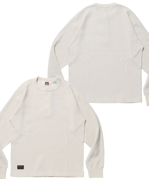 BEN DAVIS(ベンデイビス)の「【BEN DAVIS】WAFFLE L/S HENLEY / ワッフル ヘンリーネック ロンT ユニセックス 長袖 サーマル(Tシャツ/カットソー・メンズ・グレー/ブラウン/オフホワイト/ホワイト/ブラック・MEDIUM/X-LARGE/LARGE)」の3枚目の写真