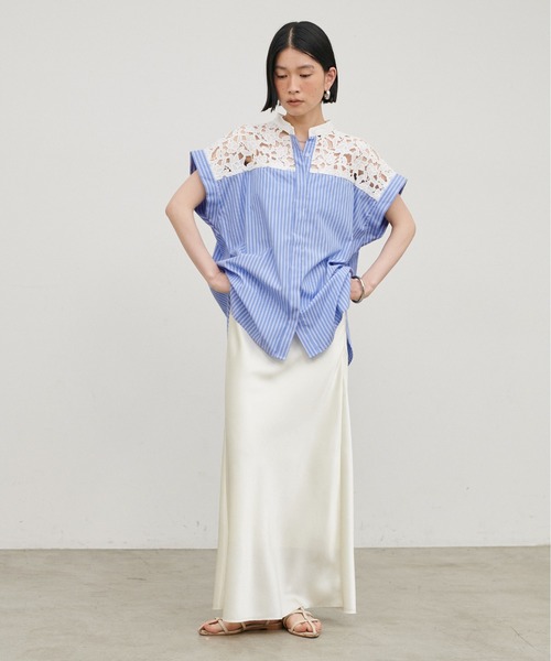 LARUTA(ラルータ)の「【LARUTA】刺繍レースドロップショルダーシャツ(シャツ/ブラウス・レディース・カーキ/オフホワイト/ブラック/ストライプ・FREE)」の20枚目の写真