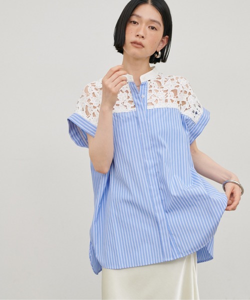 LARUTA(ラルータ)の「【LARUTA】刺繍レースドロップショルダーシャツ(シャツ/ブラウス・レディース・カーキ/オフホワイト/ブラック/ストライプ・FREE)」の22枚目の写真